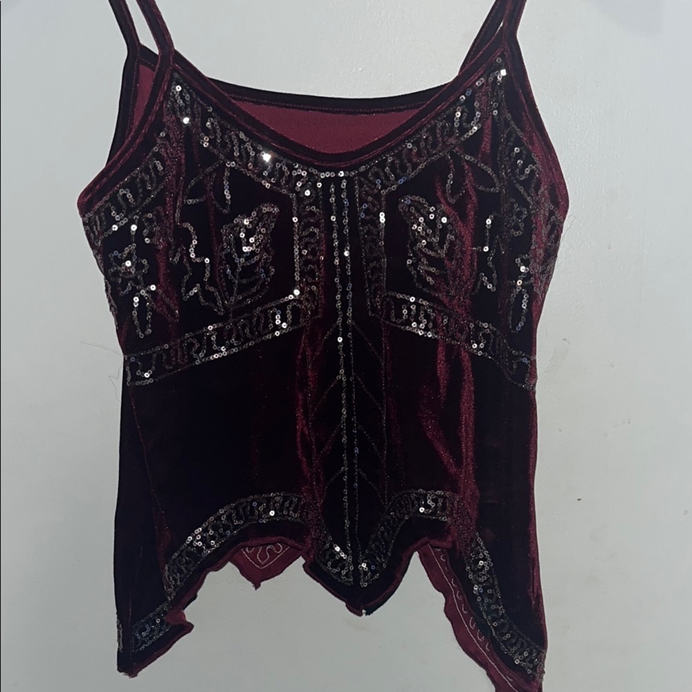 Embellished Burgundy Velvet Top